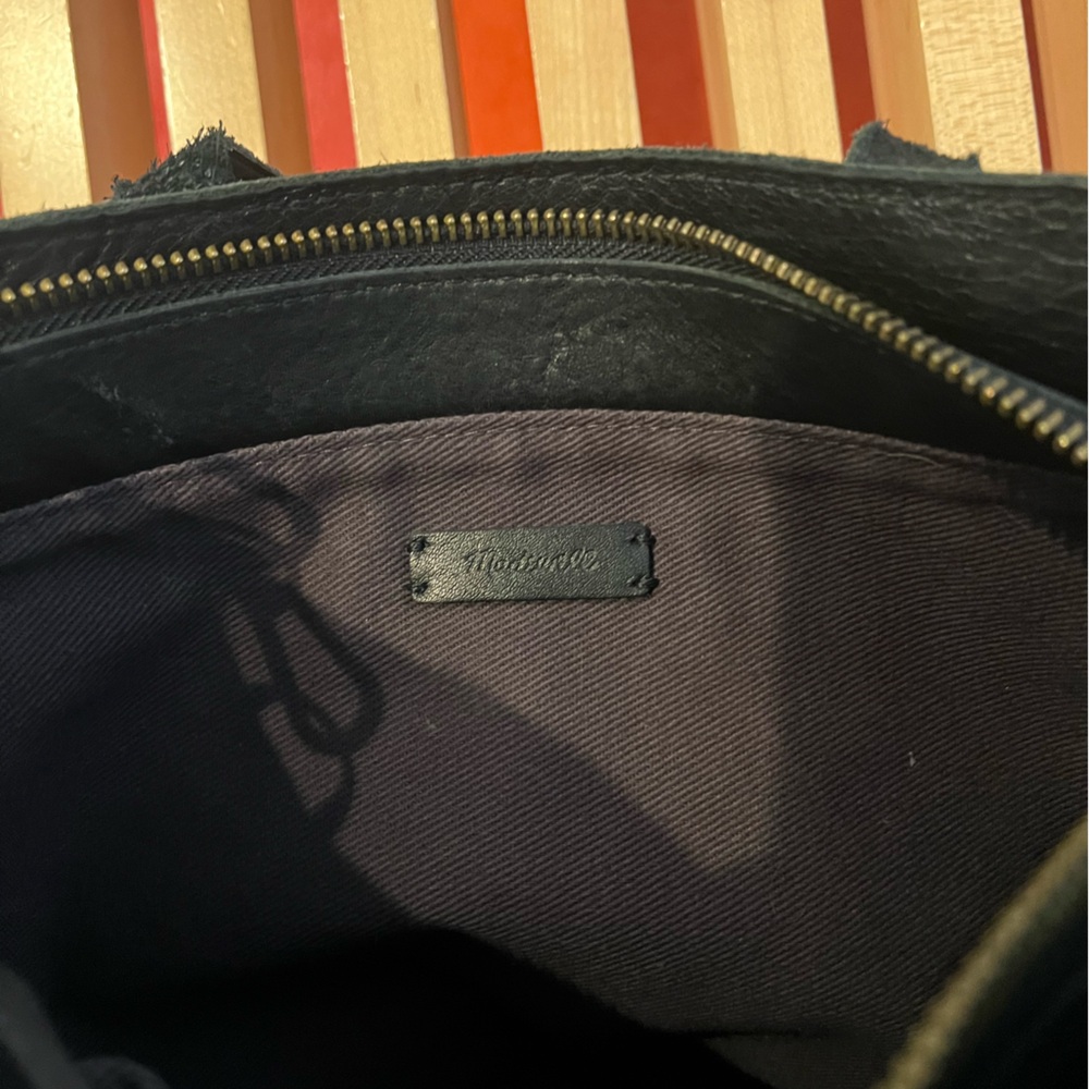 Madewell Small Transport Tote Crossbody Bag Zip Top Black Leather - Picture 3 of 5